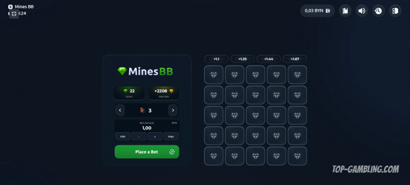 Mines BB — обзор игры: геймплей, правила и коэффициенты